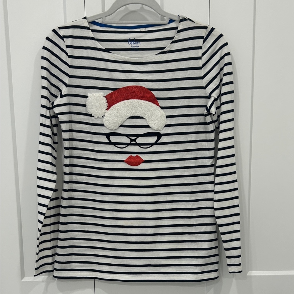 Boden striped long sleeve tee with holiday design Size 6